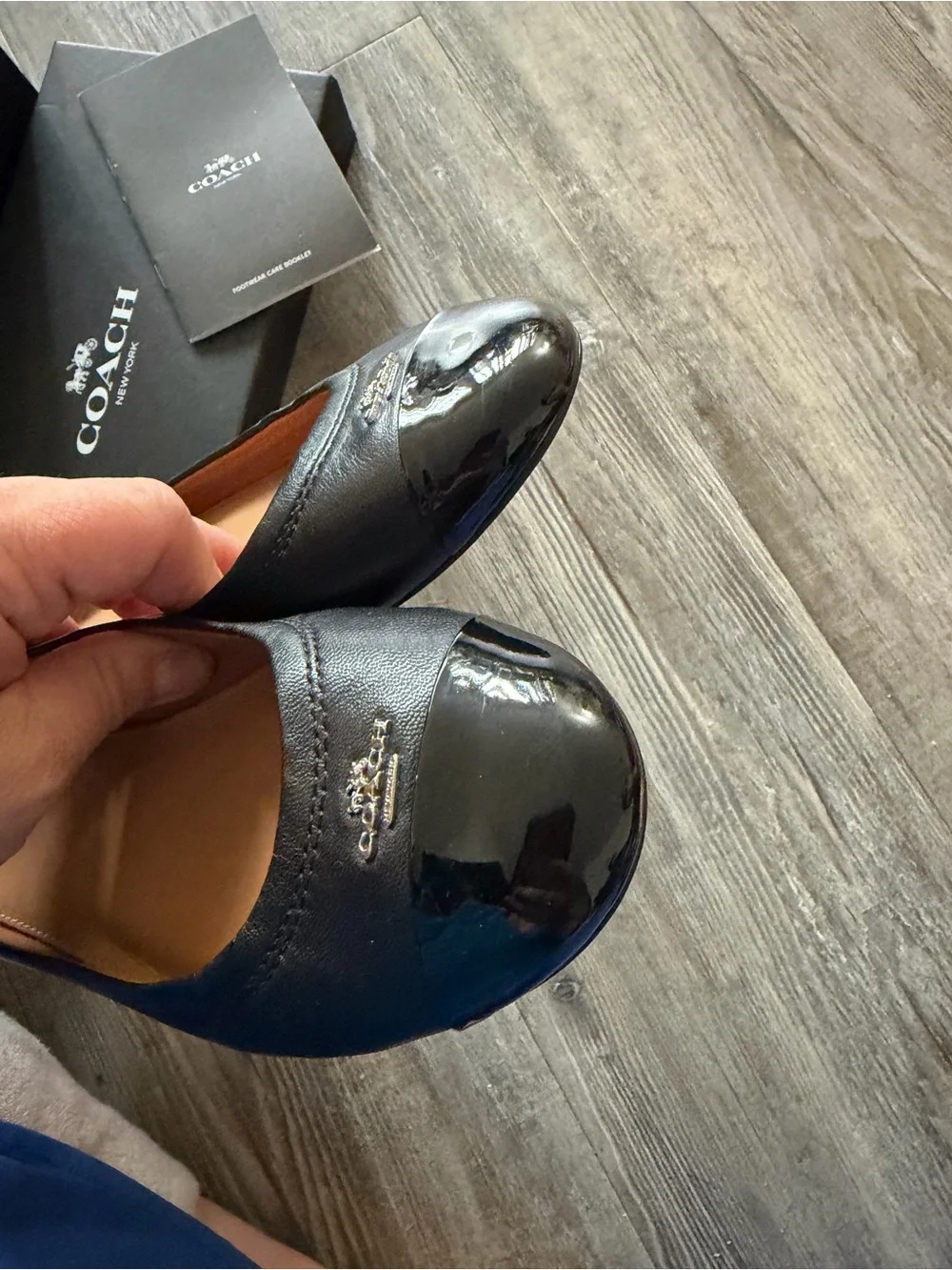 Chelsea Matte Calf Patent Coach Black Leather Ballet Flats